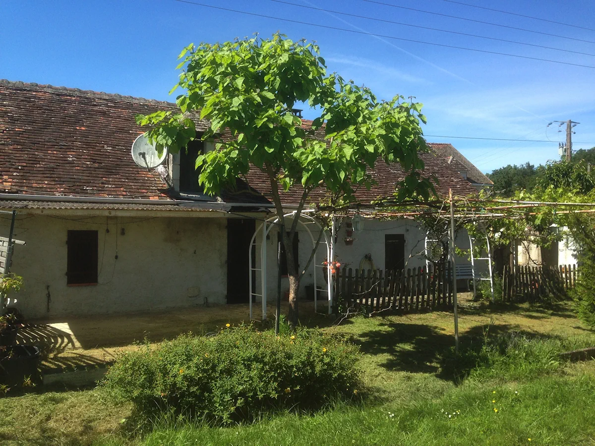 Abords d'une maison de campagne dégagés autour d'une tonnelle et d'un catalpa